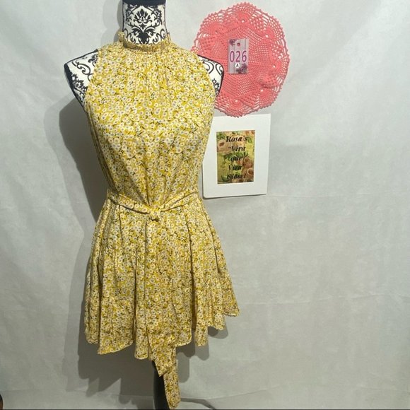 Shein Floral Print Halter Yellow Dress - Picture 2 of 9